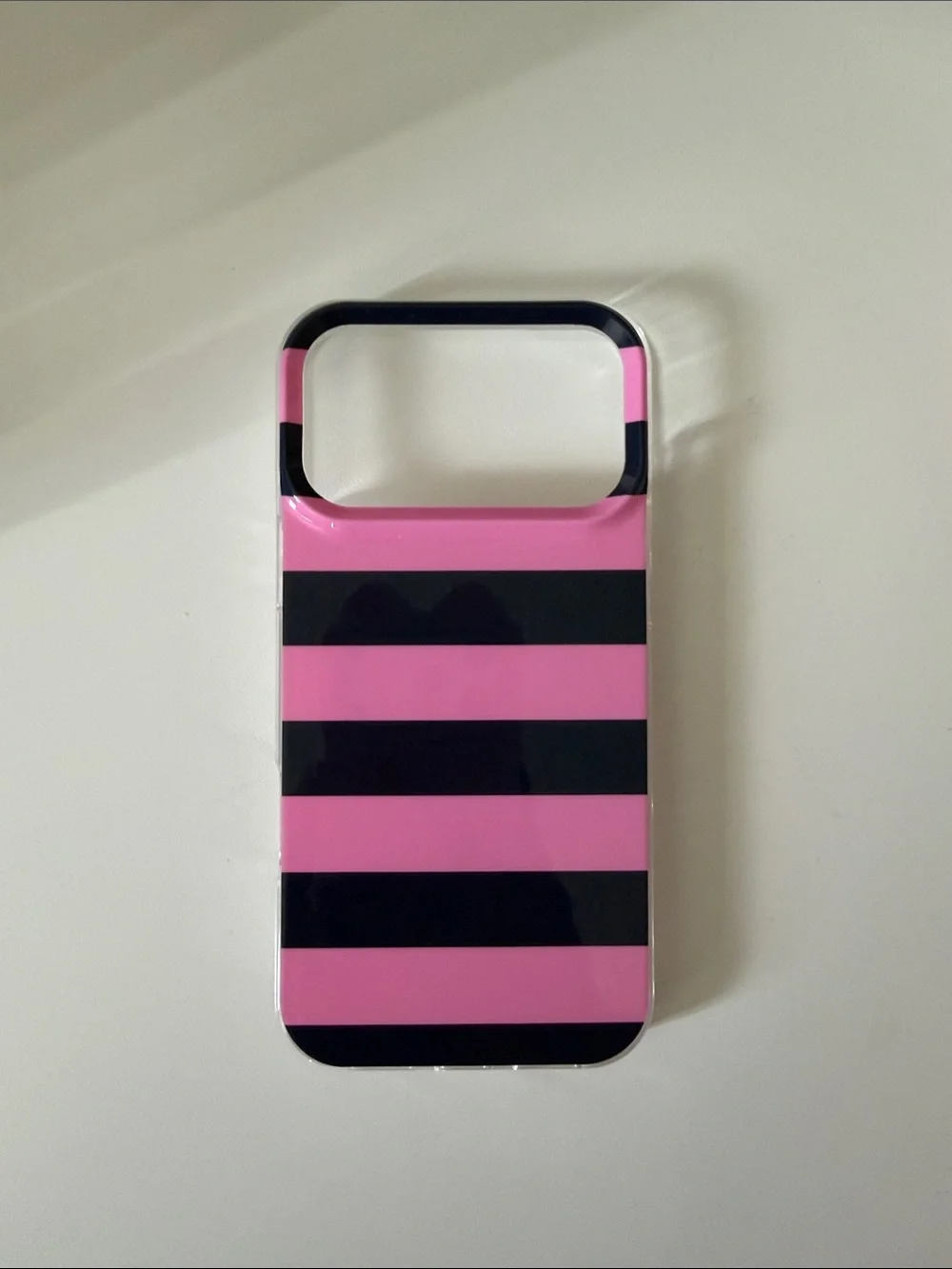 Pink and Black Striped Phone Case - Unbranded